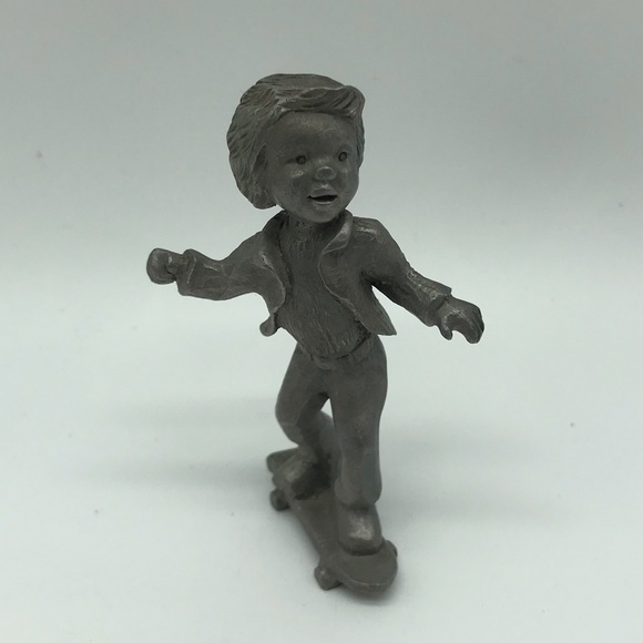 Vintage Boy On Skateboard American Pewter Figure 1977 Statue Small Decor Piece - Picture 1 of 9